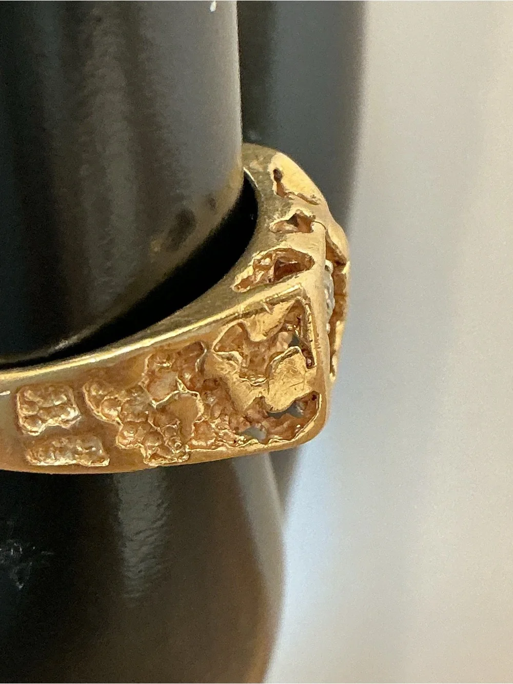 Men’s Vintage 14K Yellow Gold Diamond Nugget Ring Size 8 5.1g 0.35ct